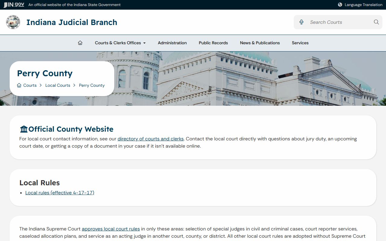 Perry County court records Indiana Judicial Branch Perry County page