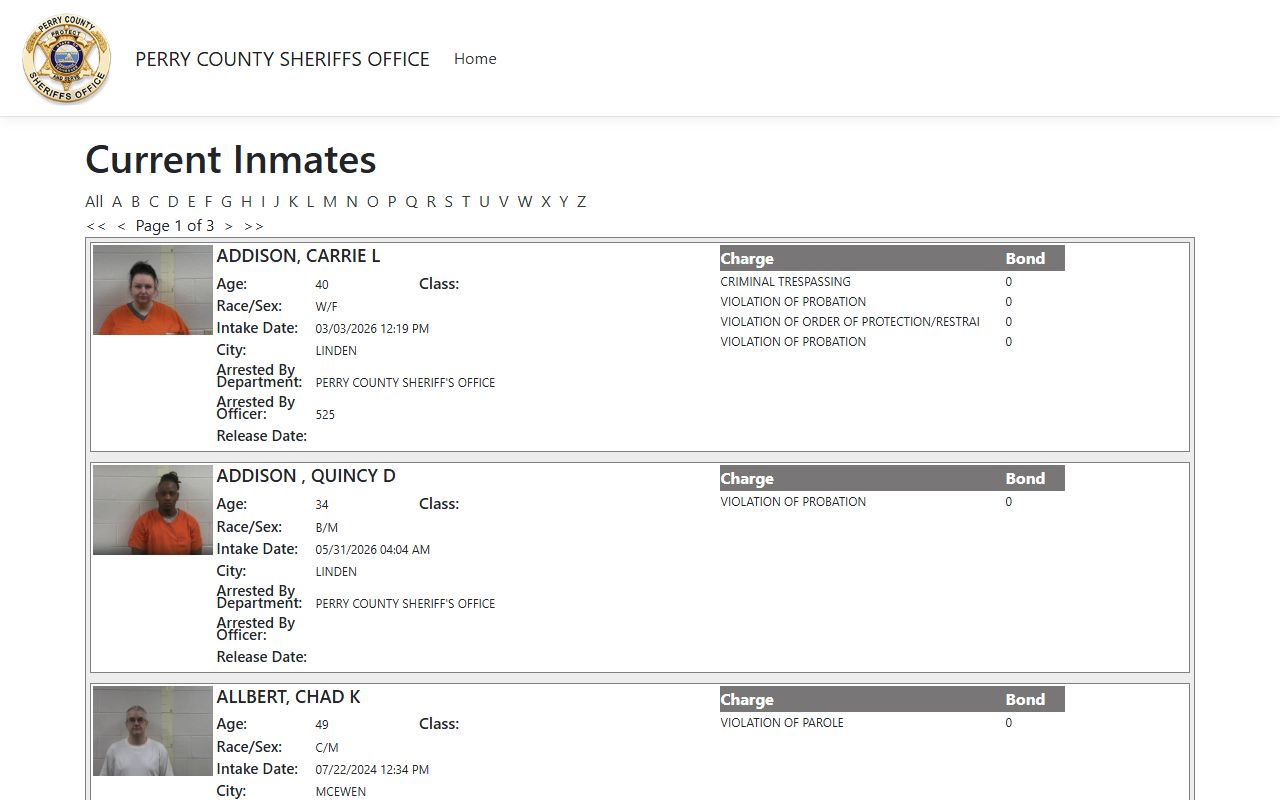 Perry County inmate records current jail roster