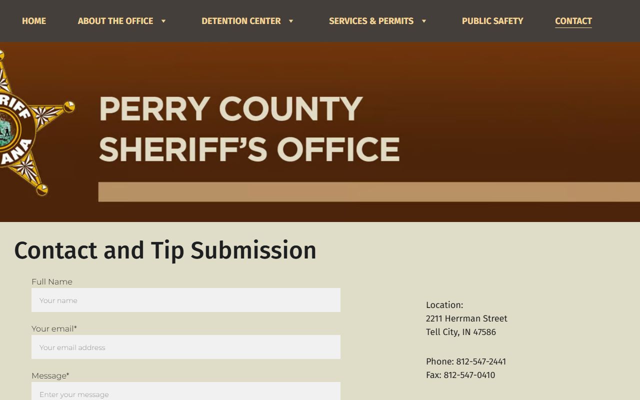 Perry County inmate records sheriff contact page