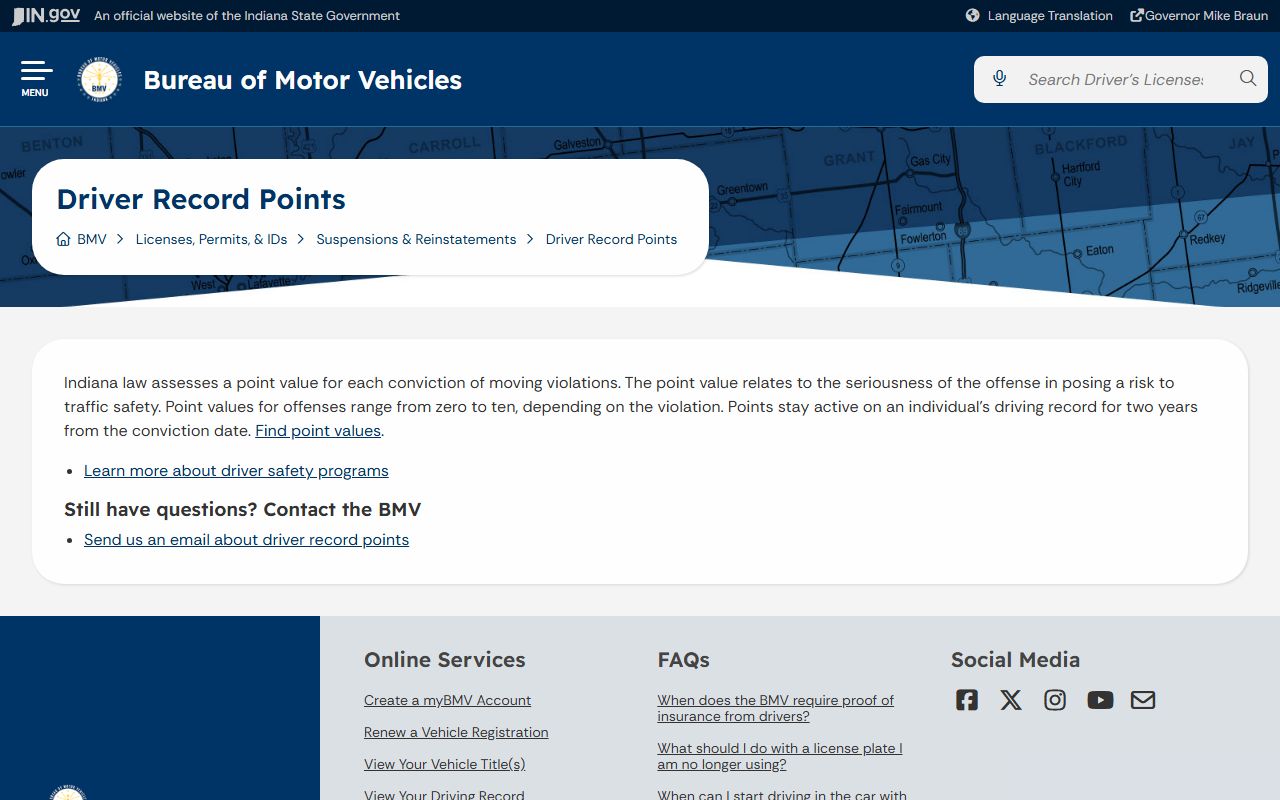Perry County traffic court records Indiana BMV points
