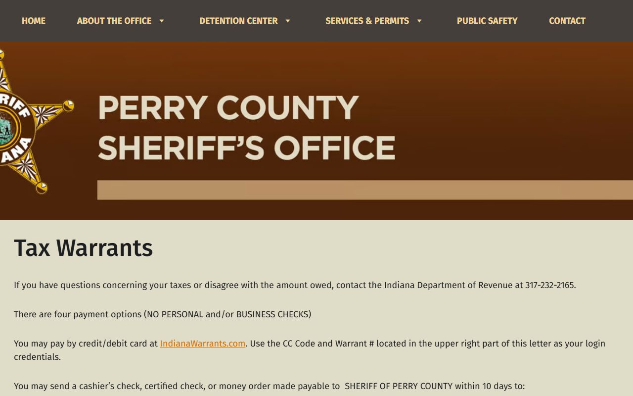Perry County warrant records tax warrant payment page
