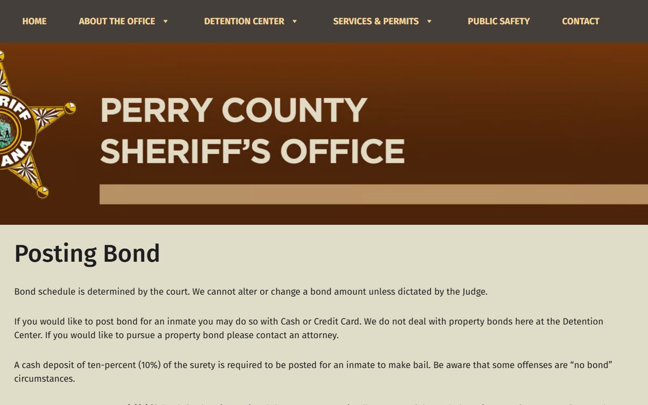 Perry County warrant records and sheriff bond instructions